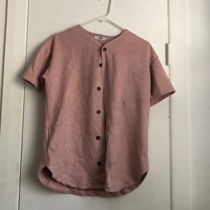 pink suede button up